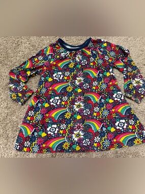 Mini Boden Navy Multicolor Floral & Rainbow Print Dress
